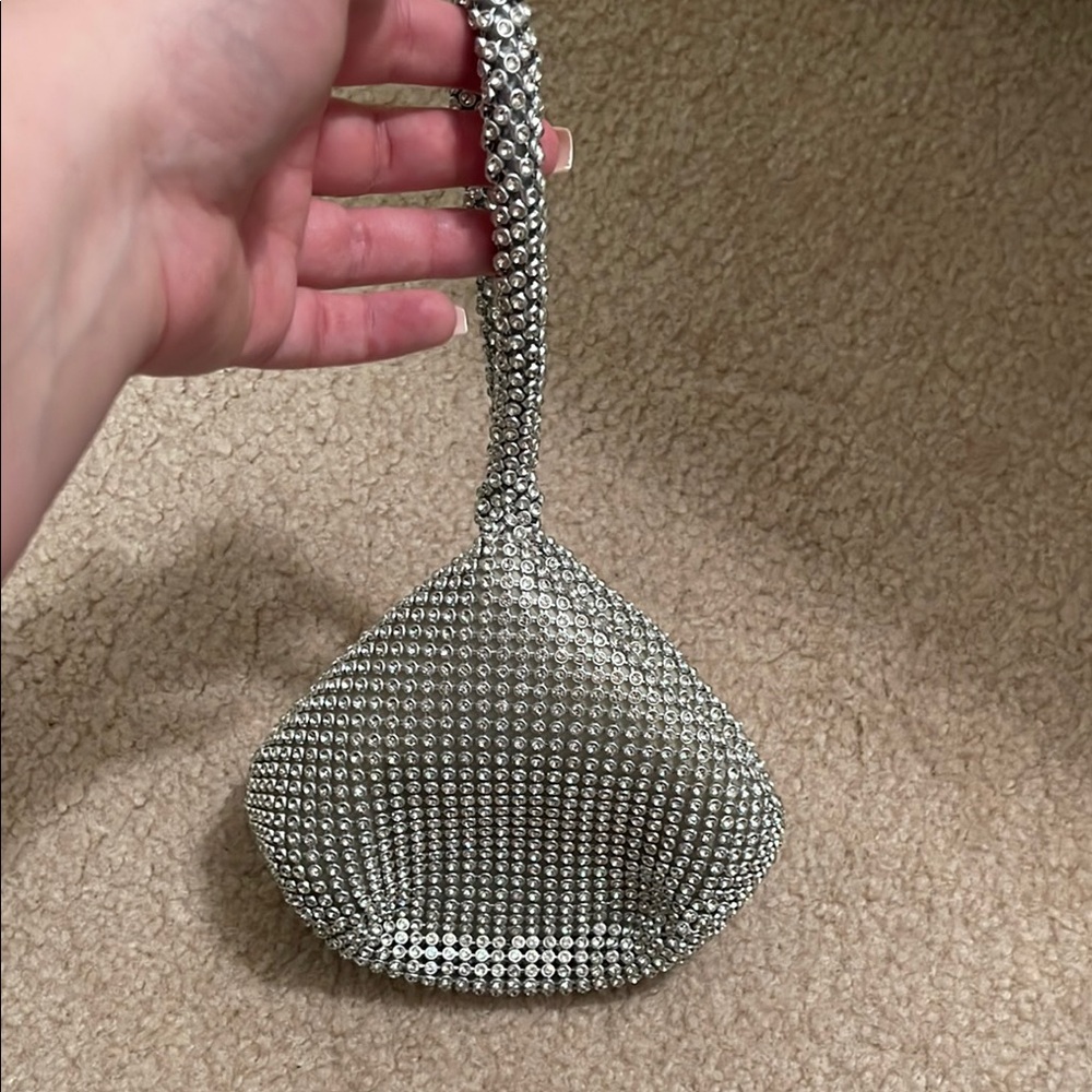 Silver Mini Evening Bag with Shimmering Texture and Unique Shape